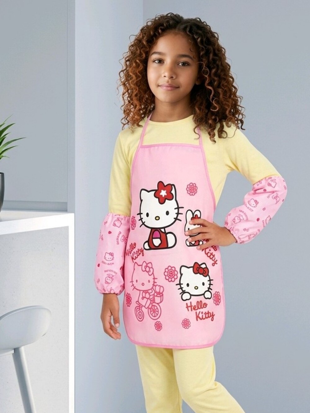 Hello Kitty Kids Apron Set NWT Pink Kawaii Chef Baking Craft Set 3pc